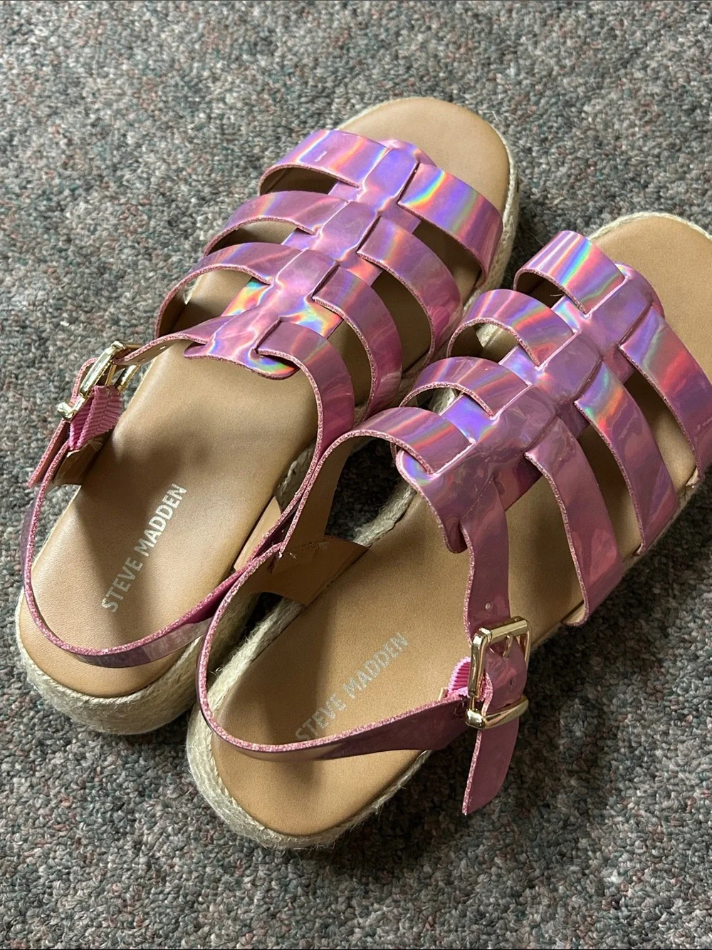 Steve Madden Holographic Pink Strappy Platform Sandals